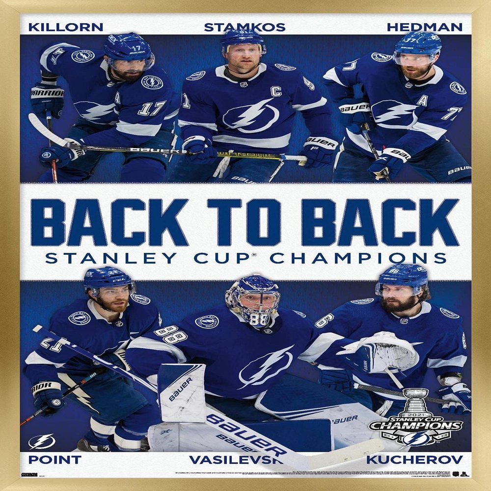 Trends International NHL Tampa Bay Lightning - 2021 NHL Stanley Cup Champions Wall Poster, 34L x 22.4W, Gold Framed Version