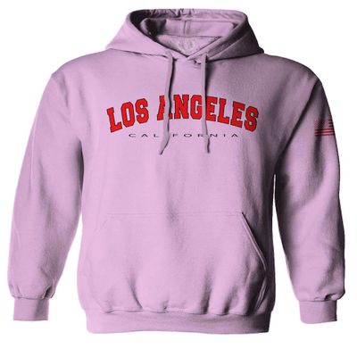 0382. RED Los Angeles California Cali LA Retro Graphic Sweatshirt Pullover Hoodie (Light Purple, Medium)