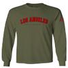 0382. RED Los Angeles California Cali LA Retro Graphic Men's Long Sleeve t Shirt (Olive, X-Large) view 1