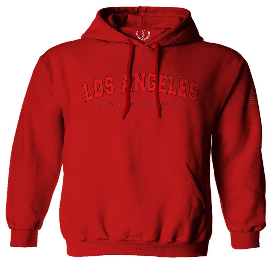 0382. RED Los Angeles California Cali LA Retro Graphic Sweatshirt Pullover Hoodie (RED, Small)