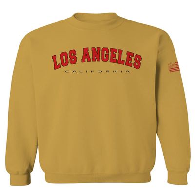 0382. RED Los Angeles California Cali LA Retro Graphic Men's Crewneck Sweatshirt (Gold Small)