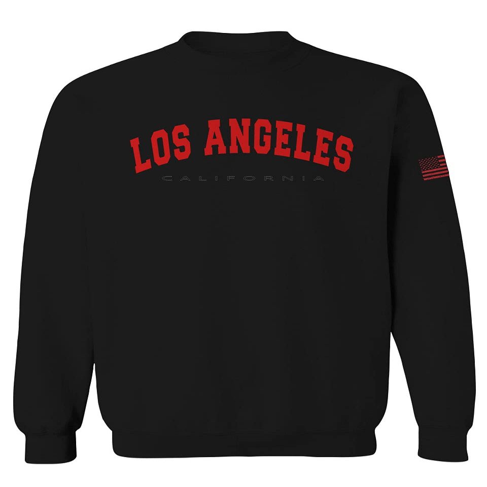 0382. RED Los Angeles California Cali LA Retro Graphic Men's Crewneck Sweatshirt (Black Small)