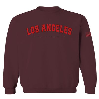0382. RED Los Angeles California Cali LA Retro Graphic Men's Crewneck Sweatshirt (Maroon X-Large)