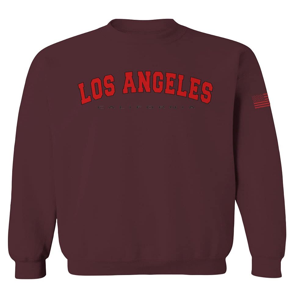 0382. RED Los Angeles California Cali LA Retro Graphic Men's Crewneck Sweatshirt (Maroon X-Large)