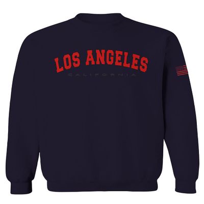 0382. RED Los Angeles California Cali LA Retro Graphic Men's Crewneck Sweatshirt (Navy X-Large)
