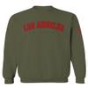 0382. RED Los Angeles California Cali LA Retro Graphic Men's Crewneck Sweatshirt (Olive, X-Large) view 1