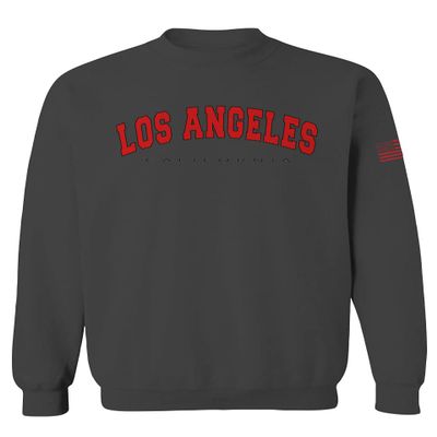 0382. RED Los Angeles California Cali LA Retro Graphic Men's Crewneck Sweatshirt (Characol Large)