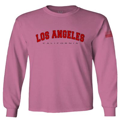 0382. RED Los Angeles California Cali LA Retro Graphic Men's Long Sleeve t Shirt (Pink Medium)