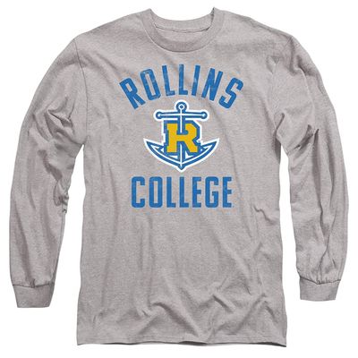 Rollins College Official Rollins Tars Logo Unisex Adult Long-Sleeve T Shirt,Athletic Heather, Medium