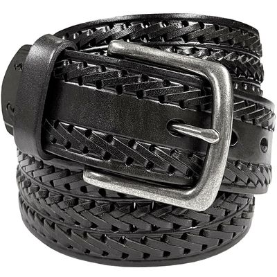 10564 Hand-Braided Genuine Full Grain Leather Casual Jean Belt 1-1/2"(38mm) Wide (Black, 44)