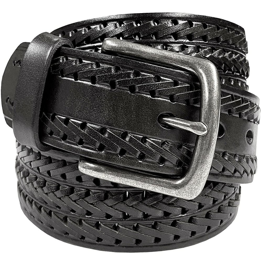 10564 Hand-Braided Genuine Full Grain Leather Casual Jean Belt 1-1/2"(38mm) Wide (Black, 44)