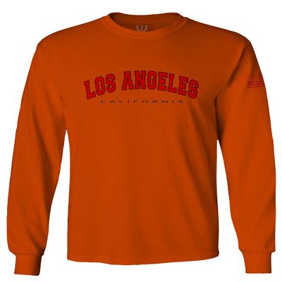 0382. RED Los Angeles California Cali LA Retro Graphic Men's Long Sleeve t Shirt (Orange X-Large)