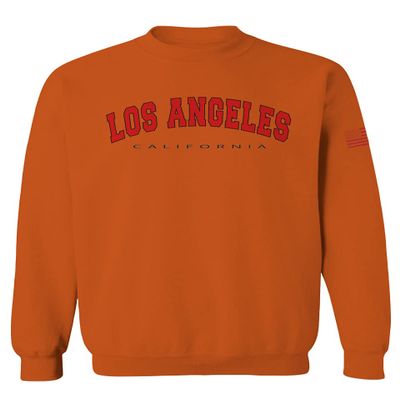 0382. RED Los Angeles California Cali LA Retro Graphic Men's Crewneck Sweatshirt (Orange Medium)