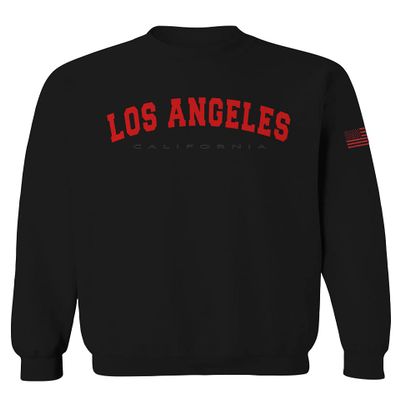 0382. RED Los Angeles California Cali LA Retro Graphic Men's Crewneck Sweatshirt (Black X-Large)