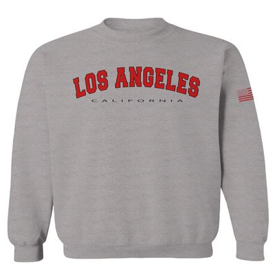 0382. RED Los Angeles California Cali LA Retro Graphic Men's Crewneck Sweatshirt (Light Gray Small)