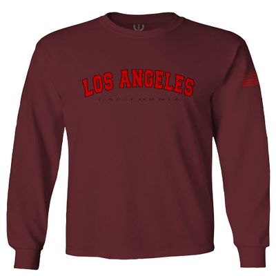 0382. RED Los Angeles California Cali LA Retro Graphic Men's Long Sleeve t Shirt (Maroon X-Large)