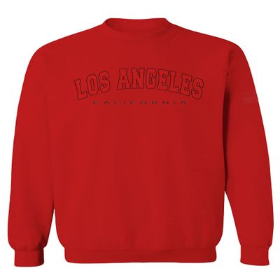 0382. RED Los Angeles California Cali LA Retro Graphic Men's Crewneck Sweatshirt (Red, Large)