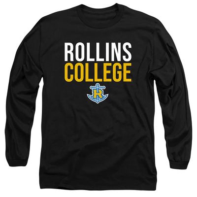 Rollins College Official Stacked Unisex Adult Long-Sleeve T Shirt,Black, 3X-Large