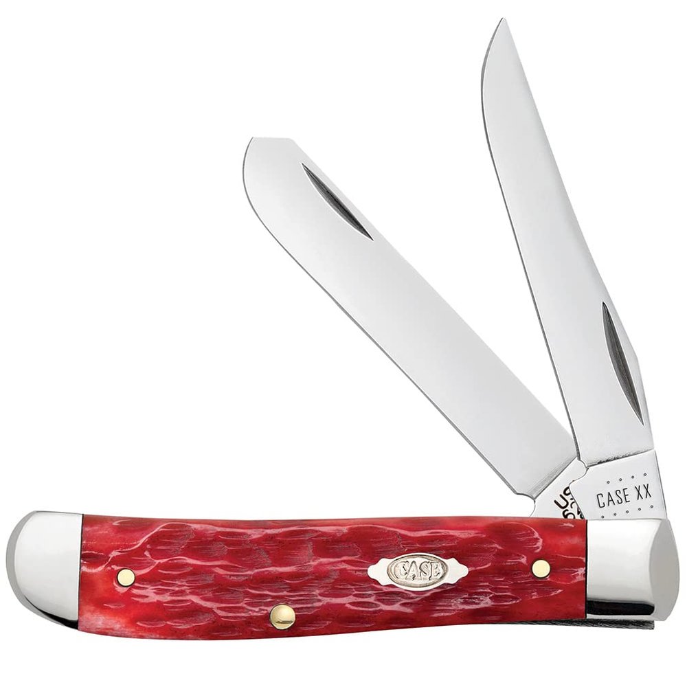 Case XX WR POCKET KNIFE MINI TRAPPER - DARK RED BONE CS - PEACH SEED JIG, ITEM 31952, LENGTH CLOSED 3 1/2 INCH (6207 CV)