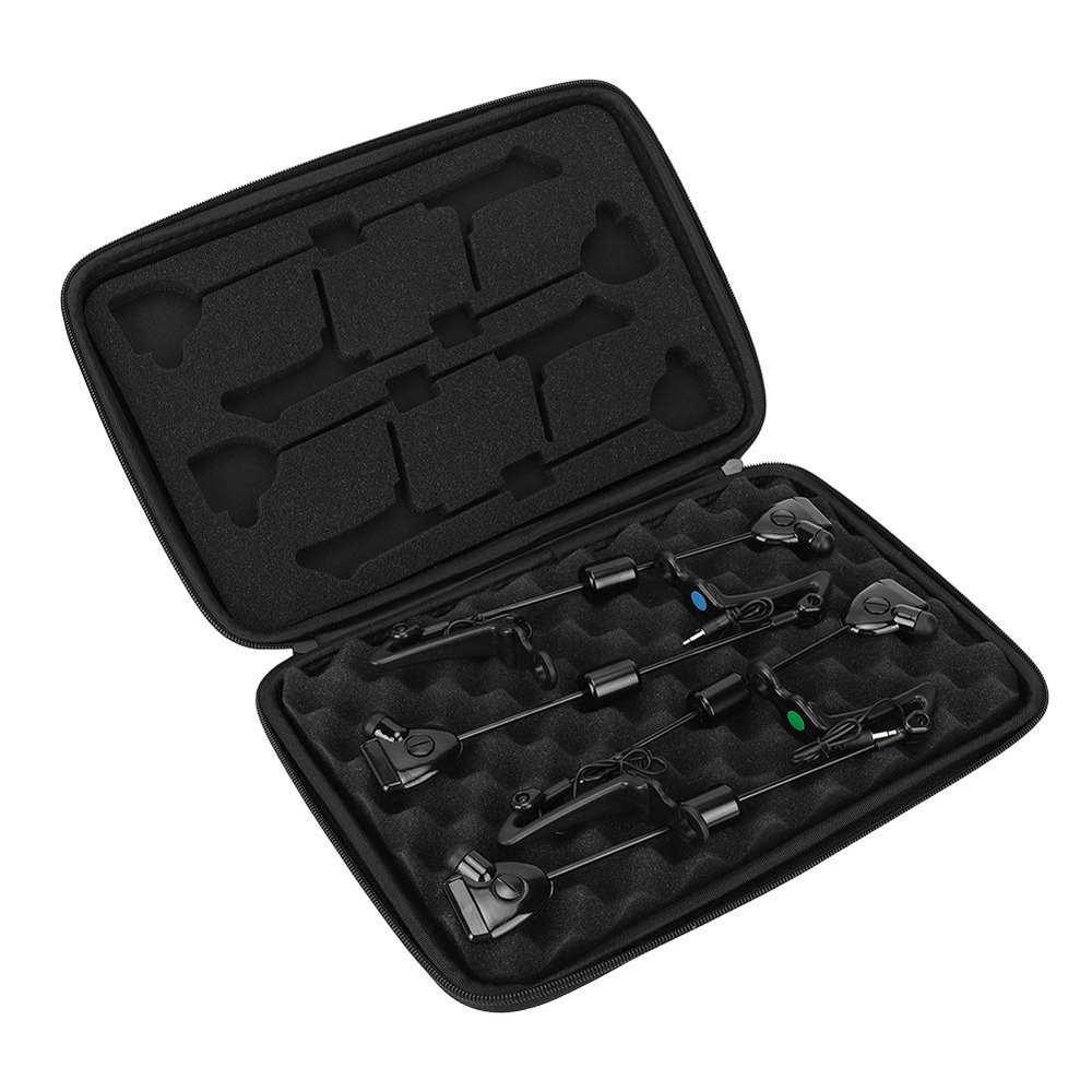 Fish Alarm Bite Indicator, 4 pcs LED Fishing Bite Alarm Set Hangers Swinger Chain Indicator Sound and Light Alert with Carry Case for Fishing Rod