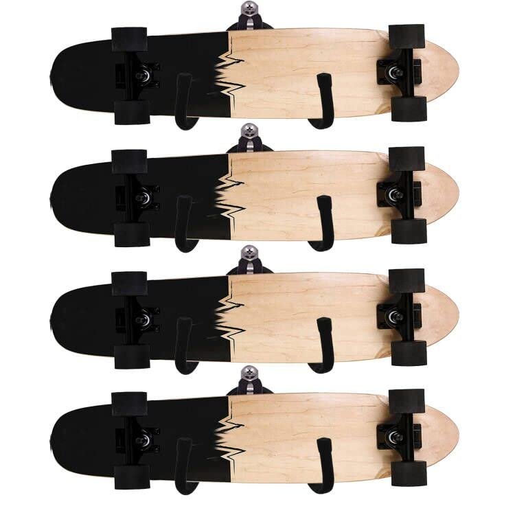 Pmsanzay Skateboard Wall Rack Storage, Holds 4 Boards, Longboard Wall Display Tool Rack, Deck Display Wall Mount Hanger Rack, Home and Garage Skateboard Storage Hanger