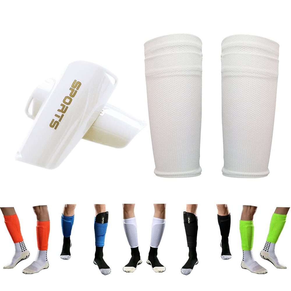 Youth Soccer Shin Guards for Kids Child with Sleeves Soccer Shin Pads and Shin Guard Sleeves Calf Sleeves Protective Gear for Boys Girls Kids Youth Teenagers Adult (White, S 3'3" - 3'11")