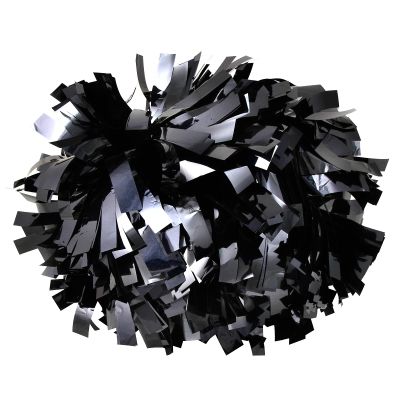 Cheerleading Pom Poms Metalic Holographic Cheerleader with Baton Handle 6 inch 1 Pair 2 Pieces (Black)