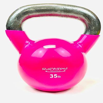 Rainforest Basics Vinyl Coated Cast Iron Kettlebell Weight 35LB Pink color