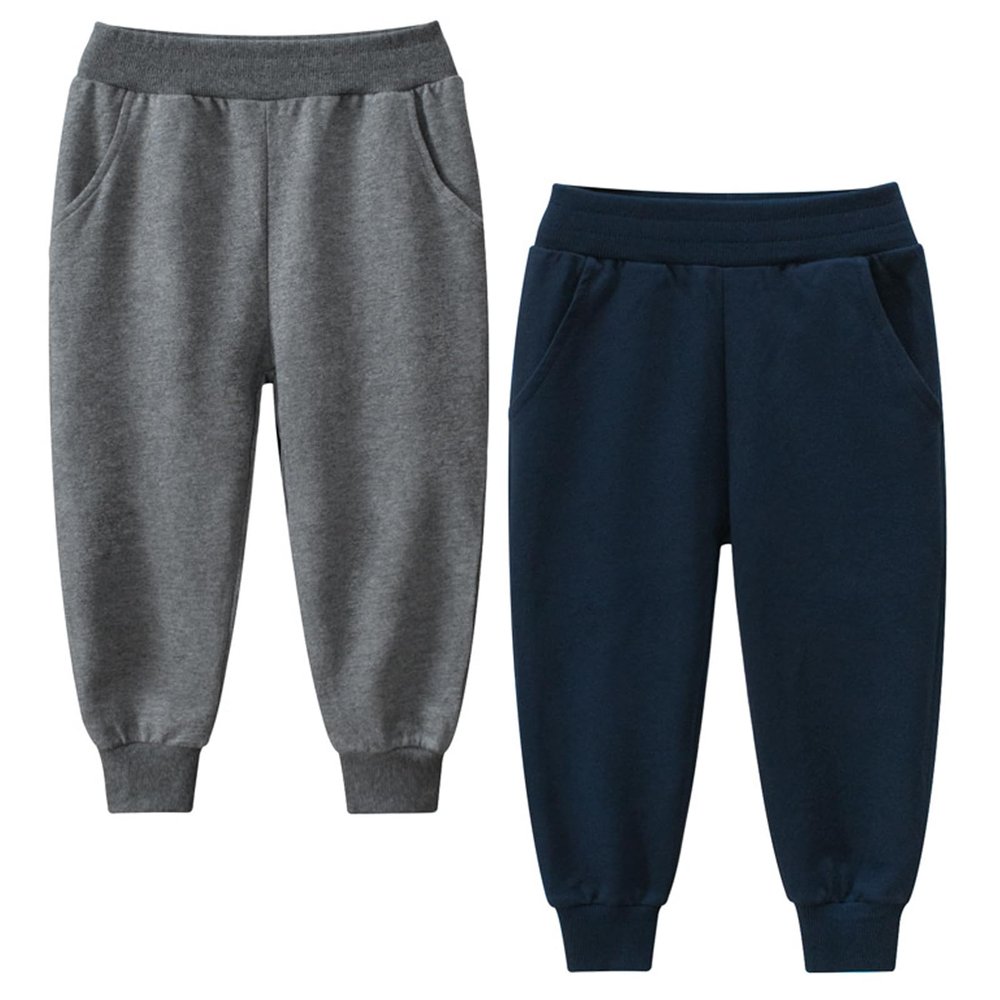 Little Boys Jogger Pants Toddler Boys' Drawstring Elastic Waist Cotton Casual Sweatpants 2 PCS Set Grey Navy 2T