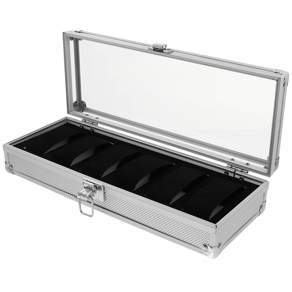 Cabilock 5 Slot Watch Display Case Aluminum Jewelry Organizer Glass Window Lockable for Easy Access Protection