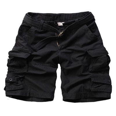FOURSTEEDS Women's Cotton Loose Fit Multi-Pockets Camouflage Casual Twill Bermuda Cargo Shorts with Belt Black US 20