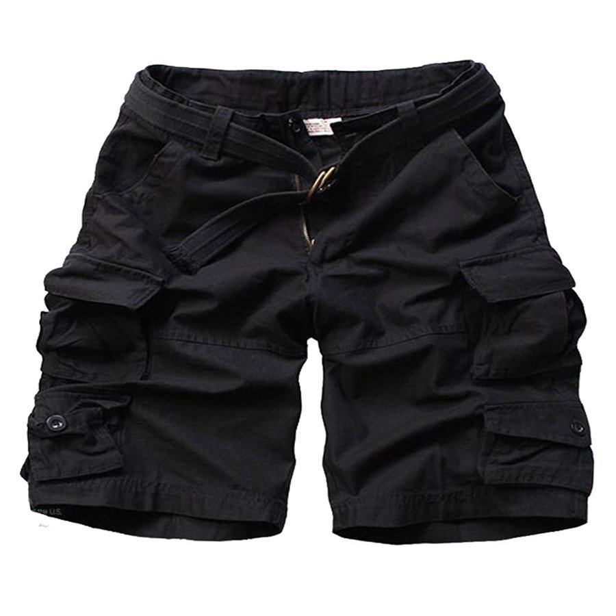 FOURSTEEDS Women's Cotton Loose Fit Multi-Pockets Camouflage Casual Twill Bermuda Cargo Shorts with Belt Black US 20