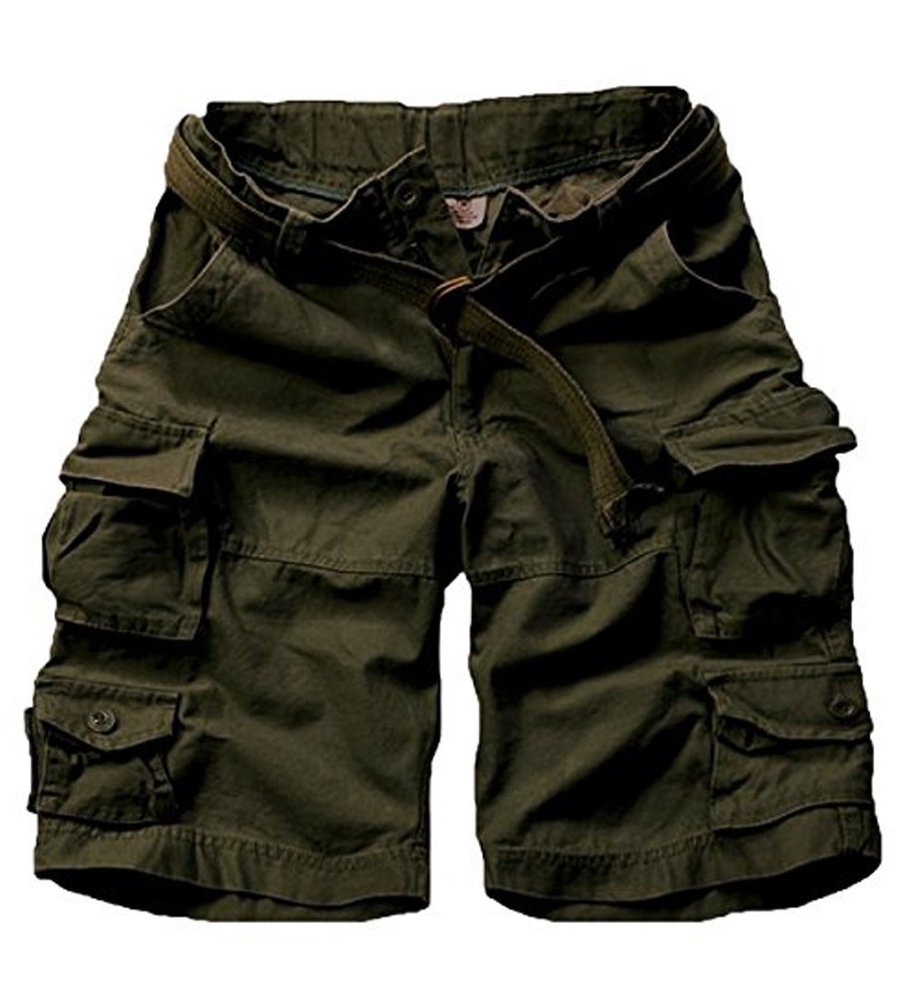 FOURSTEEDS Women's Cotton Loose Fit Multi-Pockets Camouflage Casual Twill Bermuda Cargo Shorts with Belt Army Green US 20