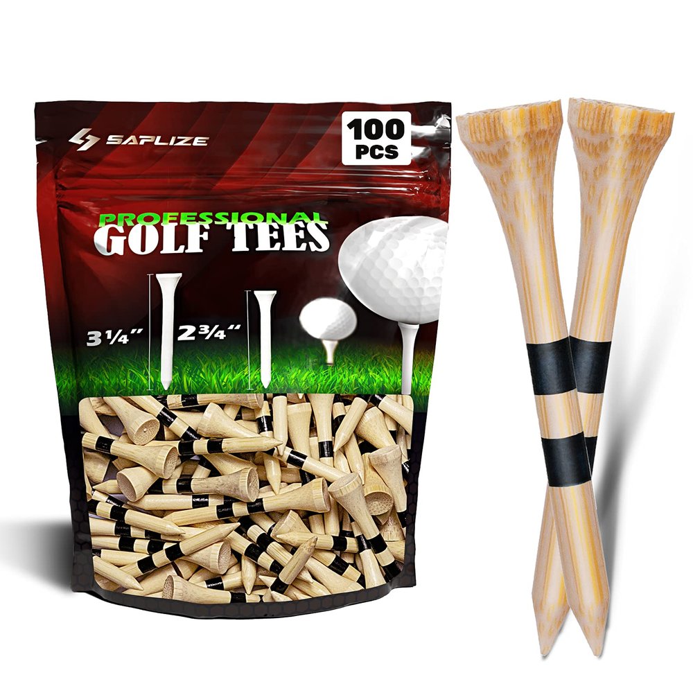 SAPLIZE Bamboo Wood Golf Tees, 100 Pack (2-1/8"), Durable Wooden Golf Tees with Height Marking