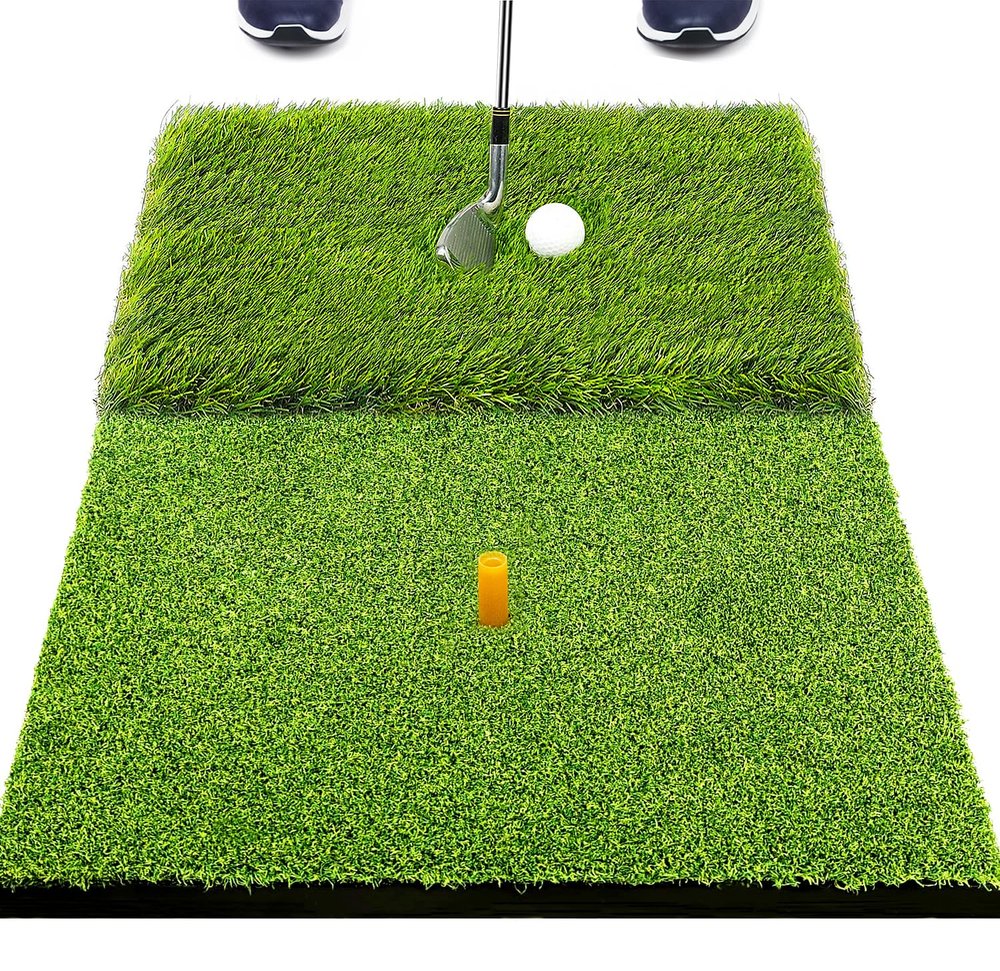 SAPLIZE 23" x 16" Foldable Golf Hitting Mat, 2-in-1 Golf Turf Grass Mat, Rough and Fairway for Hitting, Chipping and Putting Golf Practice and Training Mat for Indoor/Outdoor