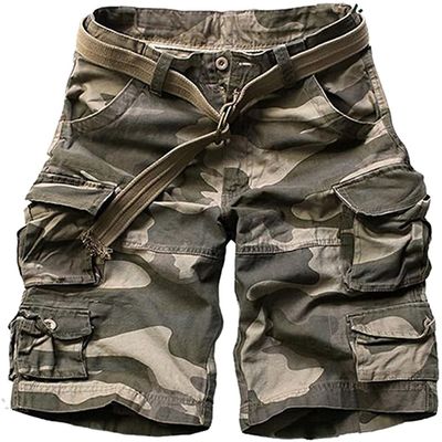 FOURSTEEDS Women's Cotton Loose Fit Multi-Pockets Camouflage Casual Twill Bermuda Cargo Shorts with Belt Dark Camo US 18