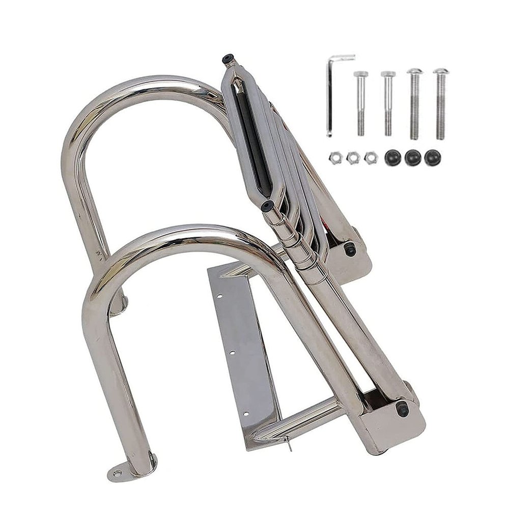 JLXJ Folding 4 Step Ladde for Boat/Swimming Pool/Pontoon/Dock, Telescoping Rear Entry Pontoon Boarding Ladder with Hand Railing, Load: 200kg