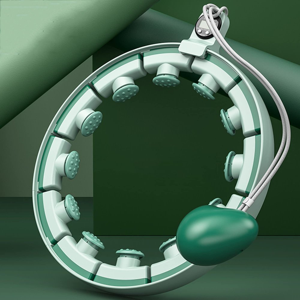 Adjustable Smart Hula Hoop, Adult and Youth Fitness Massage Ring with Digital Counter, Home Exercise Equipment with Gravity Ball/Green/L