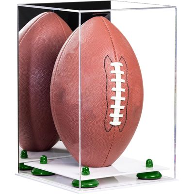 Better Display Cases Acrylic Football Display Case Vertical with Mirror Case, Green Risers and White Base (B42/A060)