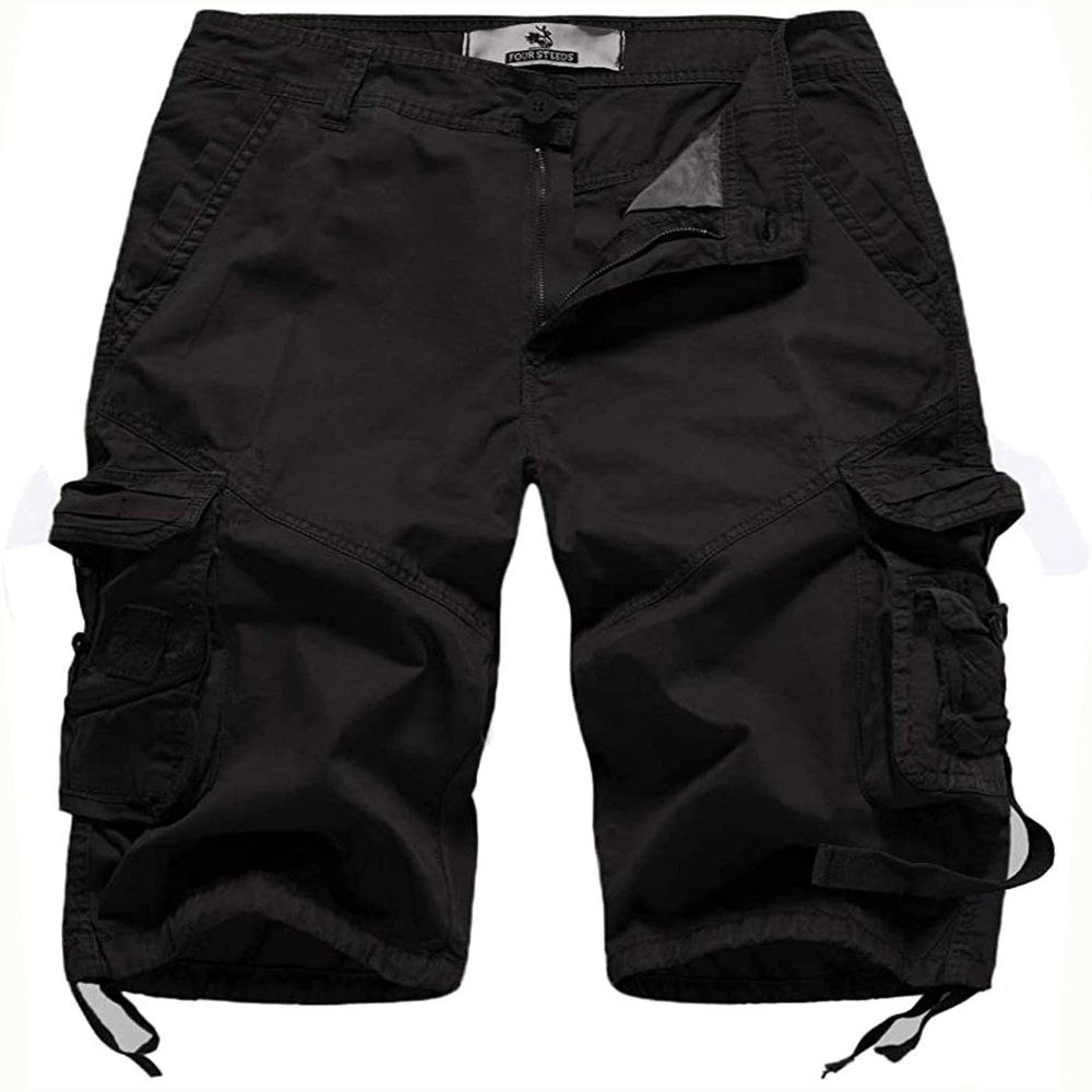 FOURSTEEDS Women's Casual Loose Fit Multi-Pockets Camping Hiking Twill Bermuda Cargo Shorts with Belt US 18 Black