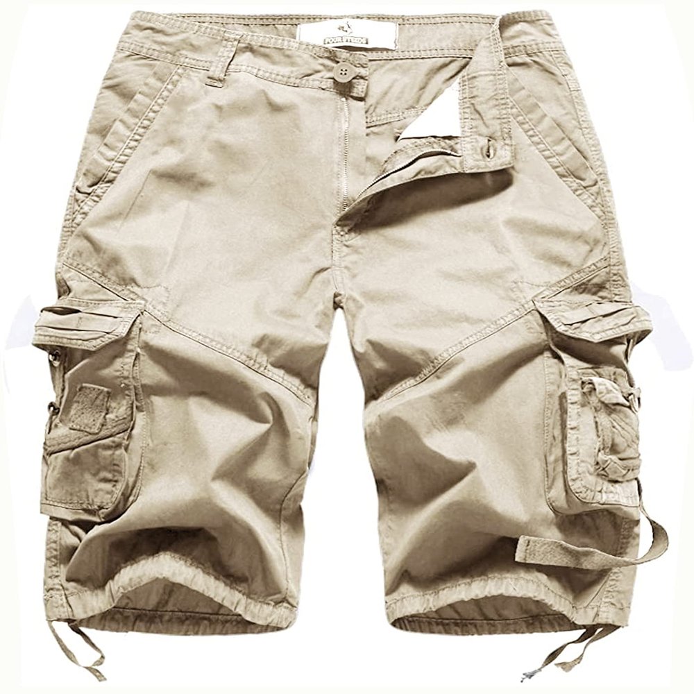 FOURSTEEDS Women's Casual Loose Fit Multi-Pockets Camouflage Twill Bermuda Cargo Shorts with Belt US 20 Khaki