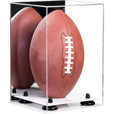 Better Display Cases Acrylic Football Display Case Vertical with Mirror Case, Black Risers and White Base (B42/A060)