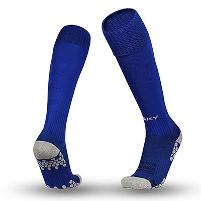 ORKY Soccer Socks for Kids Youth, Knee Length Thick Footbed Design, Women Sports Compression Sock (2 Pairs Pack Blue)