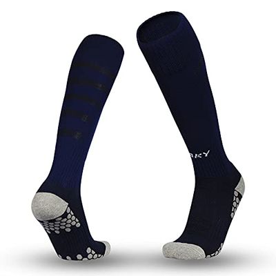 ORKY Soccer Socks for Kids Youth, Knee Length Thick Footbed Design, Women Sports Compression Sock (2 Pairs Pack Royal Blue)
