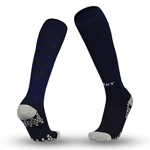 ORKY Soccer Socks for Kids Youth, Knee Length Thick Footbed Design, Women Sports Compression Sock (2 Pairs Pack Royal Blue)