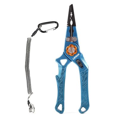 Aluminum Fishing Pliers with Hook Remover Lead Pressing Thread Cutting Split Ring function Fishing Multitool Pliers with Lanyard and Lock (Blue)