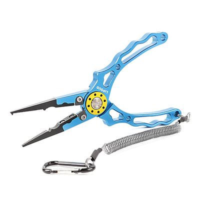 Aluminum Multitool Fishing Pliers with Hook Remover Lead Pressing Thread Cutting Split Ring and Lanyard (Blue)