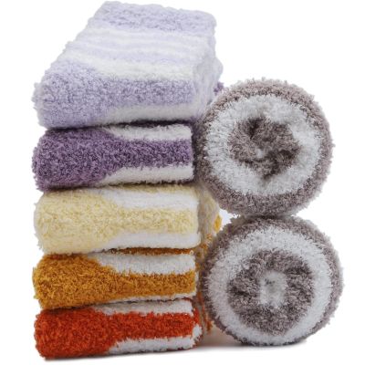 6 Pairs Womens Fuzzy Socks, Microfiber Plush Warm House Slipper Socks for Indoor Home,Cozy Sleeping Socks, Winter Gift Idea
