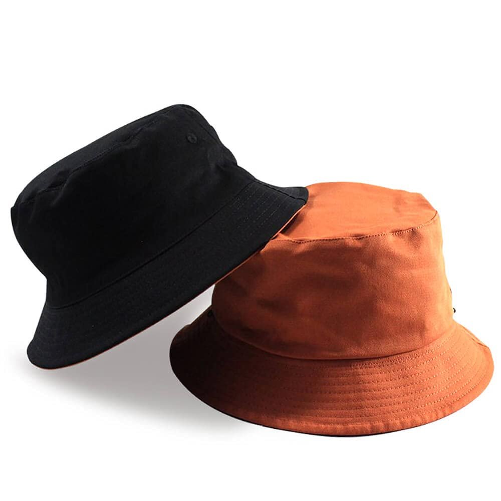 1Pcs Oversize Bucket Hat Double-Side-Wear Summer Travel Sun Beach Cap L/XL/XXL (Black/Orange, XL(60-62cm))