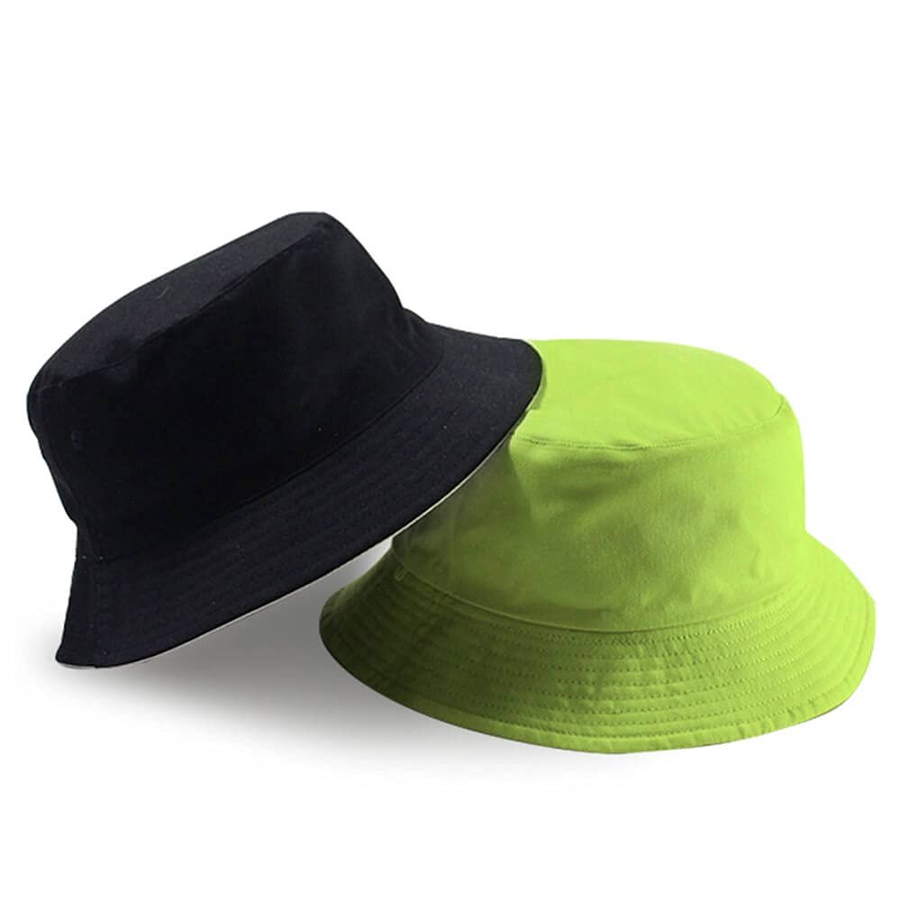 1Pcs Oversize Bucket Hat Double-Side-Wear Summer Travel Sun Beach Cap L/XL/XXL (Black-Light Green, M(57-60cm))
